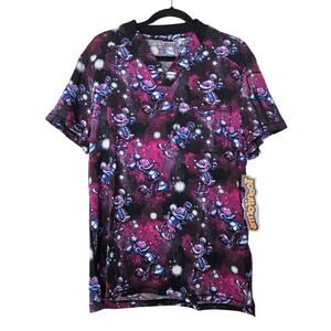 NEW Cherokee Tooniforms S Men's V-Neck Scrub Top Disney Metallic Mickey Purple